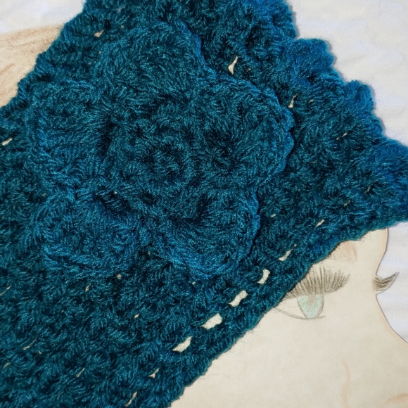 Turquoise Headband. Knitted Flower. Soft. Warm - Picture 2 of 6